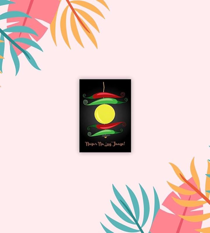 Nazar Na Lag Jaye Nimbu Mirchi Wooden Fridge Magnet Sticker Nazar Battu Home & Kitchen Decor Magnet
